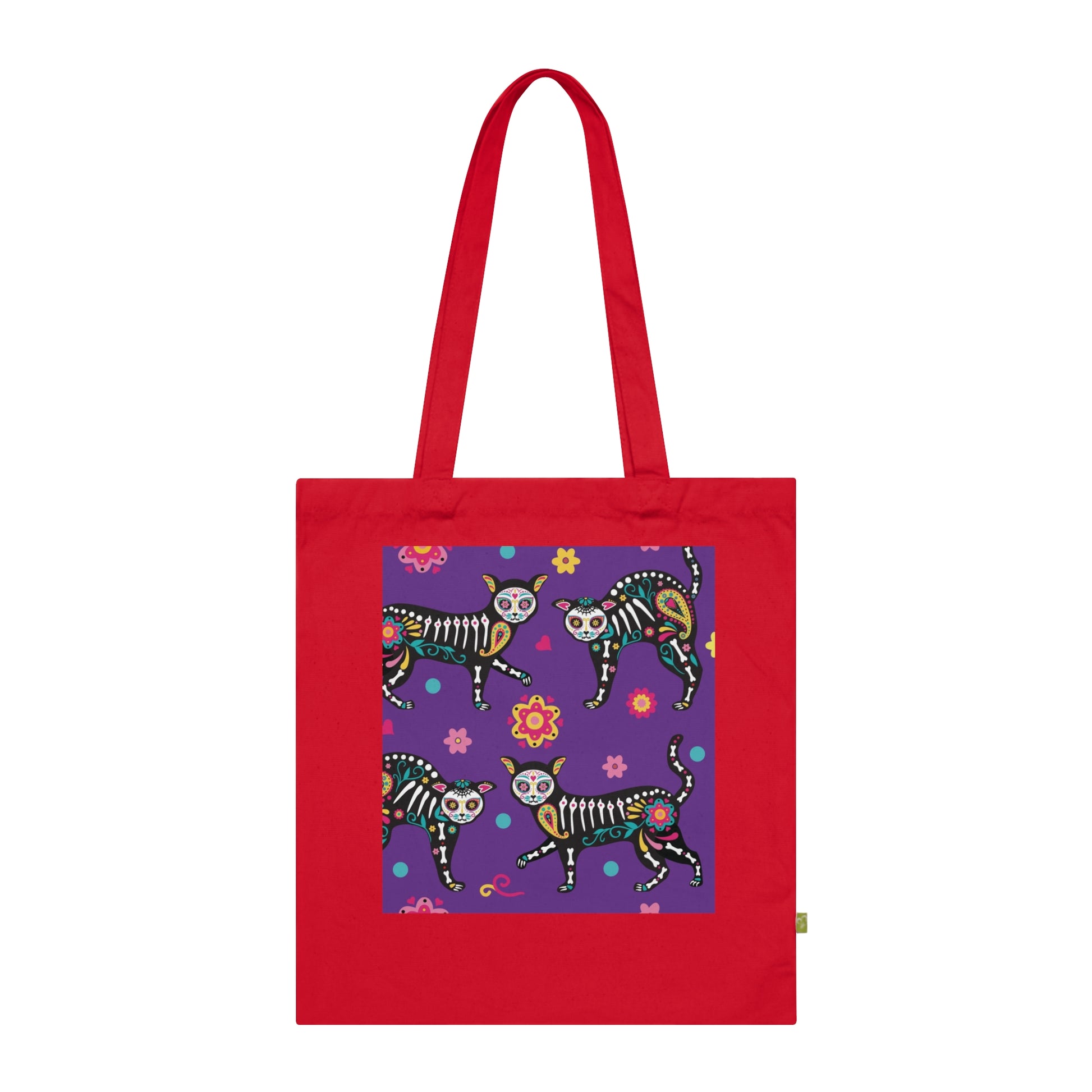 Colorful Cat Tote Bag - Eco-Friendly Shopping Bag, Day of the Dead Gift, Reusable Grocery Tote, Cat Lover Bag, Artsy Handbag